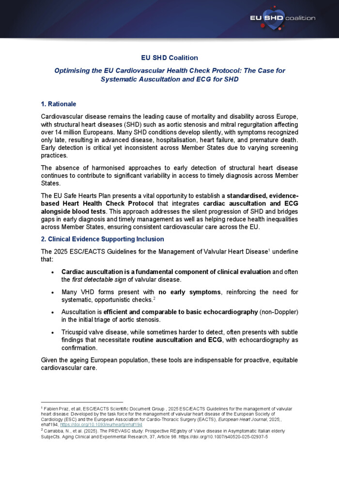 Optimising the EU Cardiovascular Health Check Protocol: The Case for Systematic Auscultation and ECG for SHD